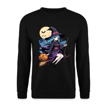Cute witch with broom and bats - Unisex Sweatshirt - black - Front - Alina (178cm) & Michal (187cm)