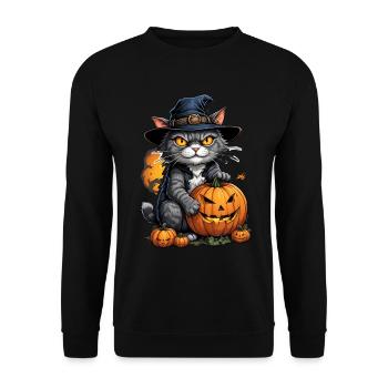 Halloween Cat with Pumpkin - Unisex Sweatshirt - black - Front - Alina (178cm) & Michal (187cm)