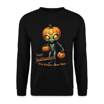 Alien with pumpkin heads Halloween - Unisex Sweatshirt - black - Front - Alina (178cm) & Michal (187cm)