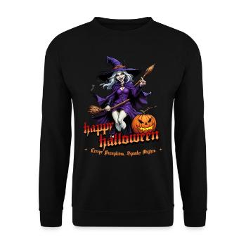 Halloween Witch With Pumpkin Illustration - Unisex Sweatshirt - black - Front - Alina (178cm) & Michal (187cm)