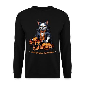 Halloween Dog with Pumpkin Vampire Costume - Unisex Sweatshirt - black - Front - Alina (178cm) & Michal (187cm)