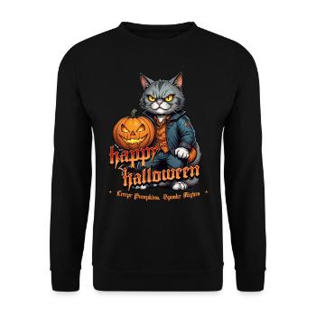 Halloween Cat with Pumpkin - Unisex Sweatshirt - black - Front - Alina (178cm) & Michal (187cm)