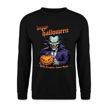 Vampire d’Halloween avec citrouille et chauves-souris - Sweat-shirt Unisexe - noir - Devant - Alina (178cm) & Michal (187cm)