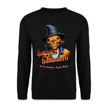 Halloween Pumpkin Head with Witch Hat - Unisex Sweatshirt - black - Front - Alina (178cm) & Michal (187cm)