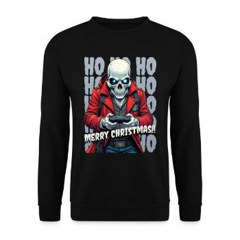 Fröhliche Weihnachten Gamer Totenkopf Stil - Unisex Pullover - Schwarz - Vorne - Alina (178cm) & Michal (187cm)