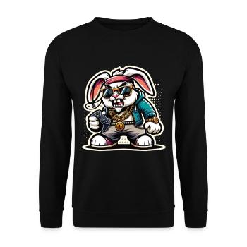 Cooler Gamer Hase Mit Controller Und Sonnenbrille - Unisex Pullover - Schwarz - Vorne - Alina (178cm) & Michal (187cm)