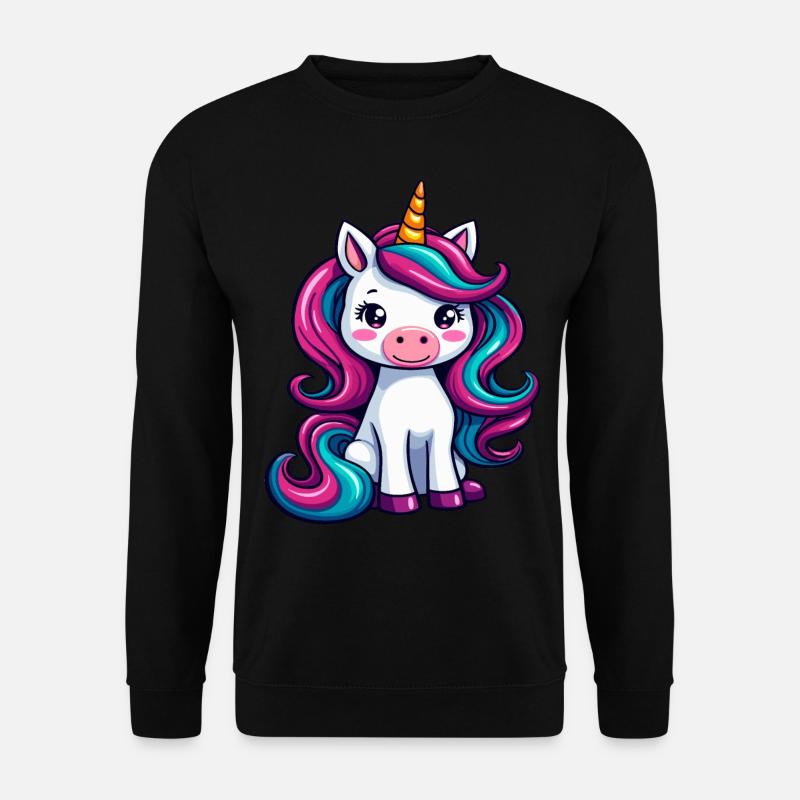 Entzückendes Einhorn mit bunter Mähne - Unisex Pullover - Schwarz