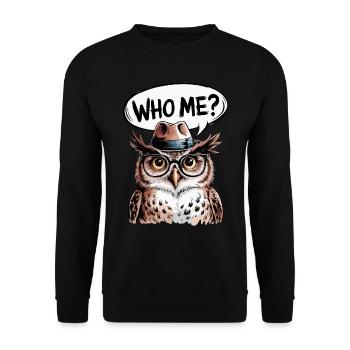 Eule: Who me? - Unisex Pullover - Schwarz - Vorne - Alina (178cm) & Michal (187cm)