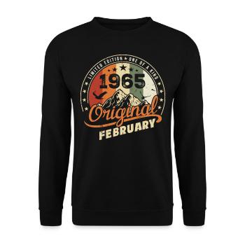 Geboren im Februar 1965 Retro Februar 1965 Geburtstag - Unisex Pullover - Schwarz - Vorne - Alina (178cm) & Michal (187cm)