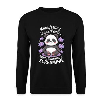 Meditating Panda – Humorous Zen Design - Unisex Sweatshirt - black - Front - Alina (178cm) & Michal (187cm)