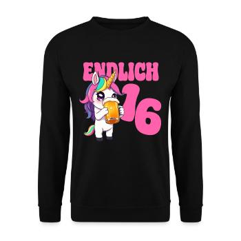 Bière Licorne Enfin 16 ans Anniversaire Alcool - Sweat-shirt Unisexe - noir - Devant - Alina (178cm) & Michal (187cm)