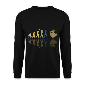 Evolution of man Drums Band Retro Vintage Drummer - Unisex Pullover - Schwarz - Vorne - Alina (178cm) & Michal (187cm)