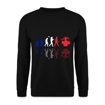 Evolution of man Drums Band Retro Vintage Drummer - Unisex Pullover - Schwarz - Vorne - Alina (178cm) & Michal (187cm)