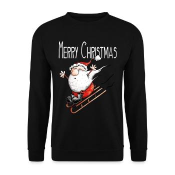 Merry Christmas Weihnachtsmann auf Achse - Comic - Unisex Pullover - Schwarz - Vorne - Alina (178cm) & Michal (187cm)