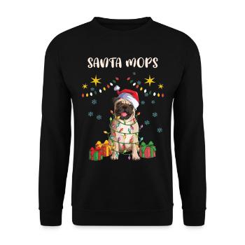 Merry Christmas Santa Mops - Weihnachtsoutfit - Unisex Pullover - Schwarz - Vorne - Alina (178cm) & Michal (187cm)
