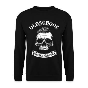Oldschool Moped Fahrer - Totenkopf - Unisex Pullover - Schwarz - Vorne - Alina (178cm) & Michal (187cm)