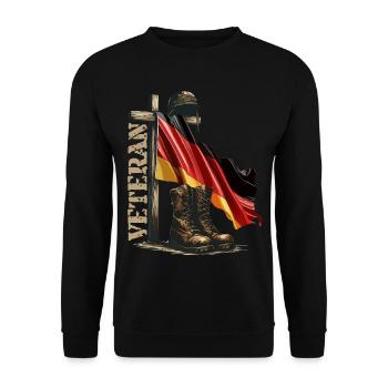 Gedenkflagge und Stiefel Veteranentag Veteran - Unisex Pullover - Schwarz - Vorne - Alina (178cm) & Michal (187cm)