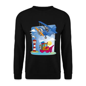 soleil, mer, avion, bateau phare et mouette - Sweat-shirt Unisexe - noir - Devant - Alina (178cm) & Michal (187cm)