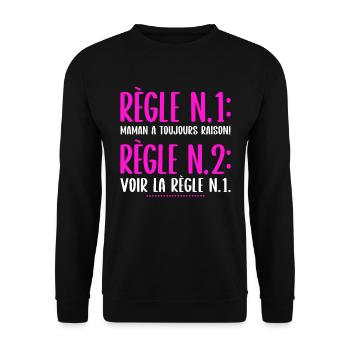 T-shirt maman humour règle cadeau mère - Sweat-shirt Unisexe - noir - Devant - Alina (178cm) & Michal (187cm)