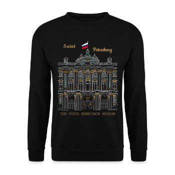 Sankt Petersburg, Eremitage, Zeichnung Russland - Unisex Pullover - Schwarz - Vorne - Alina (178cm) & Michal (187cm)
