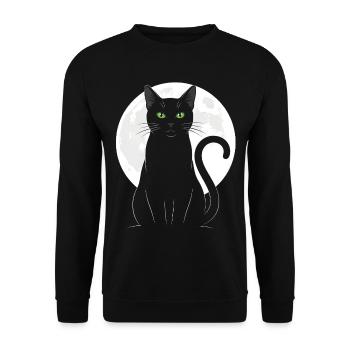Schwarze Katze Vollmond mystisch für Katzenfans - Unisex Pullover - Schwarz - Vorne - Alina (178cm) & Michal (187cm)
