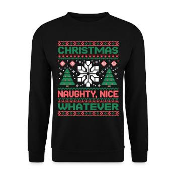 Weihnachts Pixel Sweat Naughty Nice Whatever - Unisex Pullover - Schwarz - Vorne - Alina (178cm) & Michal (187cm)
