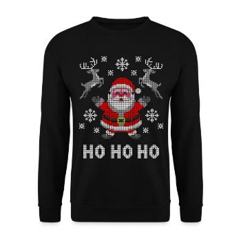 Pixel-Santa Rentier Schnee - Unisex Pullover - Schwarz - Vorne - Alina (178cm) & Michal (187cm)