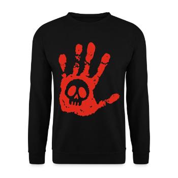 Schädel und blutiger Fußabdruck - Unisex Pullover - Schwarz - Vorne - Alina (178cm) & Michal (187cm)