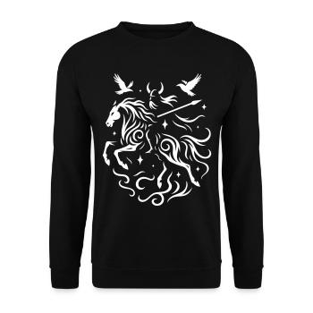Rauhnächte Odin reitet durch die Nacht Wilde Jagd - Unisex Pullover - Schwarz - Vorne - Alina (178cm) & Michal (187cm)