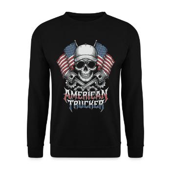 American Trucker Patriotic Truck Driver - Unisex Sweatshirt - black - Front - Alina (178cm) & Michal (187cm)