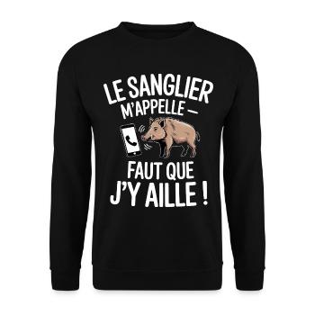 Le sanglier m’appelle faut que j’y aille - Sweat-shirt Unisexe - noir - Devant - Alina (178cm) & Michal (187cm)