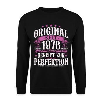 Original 1976 Jahrgang Retro Geburtstag Geschenk - Unisex Pullover - Schwarz - Vorne - Alina (178cm) & Michal (187cm)