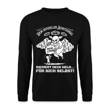 Dein Offizieller Schutzengel Sichert Dein Geld - Unisex Pullover - Schwarz - Vorne - Alina (178cm) & Michal (187cm)