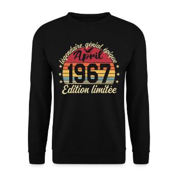 1967 avril Anniversaire avril 1967 - Sweat-shirt Unisexe - noir - Devant - Alina (178cm) & Michal (187cm)