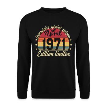 1971 avril Anniversaire avril 1971 - Sweat-shirt Unisexe - noir - Devant - Alina (178cm) & Michal (187cm)