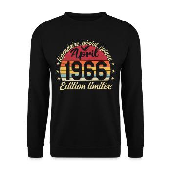 1966 avril Anniversaire avril 1966 - Sweat-shirt Unisexe - noir - Devant - Alina (178cm) & Michal (187cm)