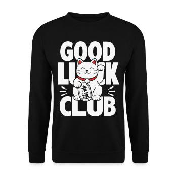 Good Luck Club Winkende Katze - Unisex Pullover - Schwarz - Vorne - Alina (178cm) & Michal (187cm)