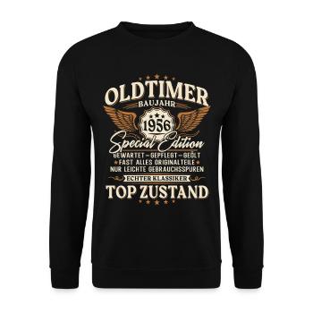 Oldtimer 1956 Jahrgang Geburtstag Geschenk Retro - Unisex Pullover - Schwarz - Vorne - Alina (178cm) & Michal (187cm)
