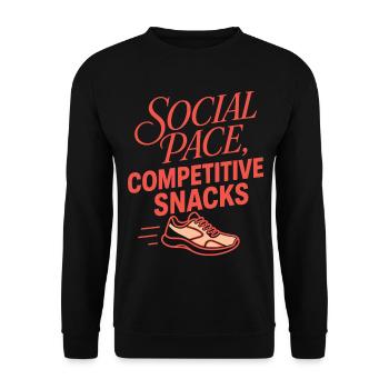 Laufen – Social Pace, Competitive Snacks - Unisex Pullover - Schwarz - Vorne - Alina (178cm) & Michal (187cm)
