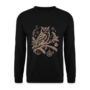 Wintereule auf einem Ast mit Ornamenten - Unisex Pullover - Schwarz - Vorne - Alina (178cm) & Michal (187cm)
