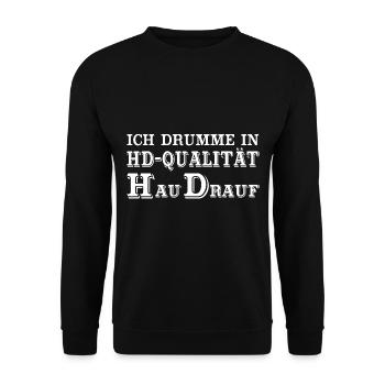 DRUMMER POWER - Unisex Pullover - Schwarz - Vorne - Alina (178cm) & Michal (187cm)