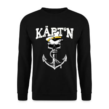 Käpt'n Kapitän Totenkopf Geschenk Segler Segeln - Unisex Pullover - Schwarz - Vorne - Alina (178cm) & Michal (187cm)