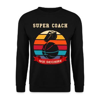 Super Coach Qui Déchire Humour Basket Homme - Sweat-shirt Unisexe - noir - Devant - Alina (178cm) & Michal (187cm)