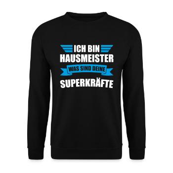 Ich bin Hausmeister deine Superkräfte - Unisex Pullover - Schwarz - Vorne - Alina (178cm) & Michal (187cm)