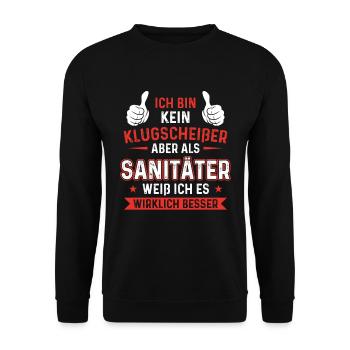 Kein Klugscheißer Sanitäter weiß ich es besser - Unisex Pullover - Schwarz - Vorne - Alina (178cm) & Michal (187cm)