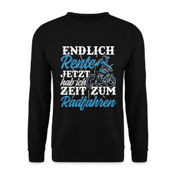 Endlich Rente Fahrrad radfahren Ruhestand Pension - Unisex Pullover - Schwarz - Vorne - Alina (178cm) & Michal (187cm)