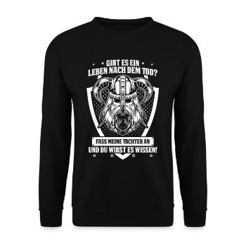 Wikinger Papa Tochter Vater Vatertag Viking - Unisex Pullover - Schwarz - Vorne - Alina (178cm) & Michal (187cm)