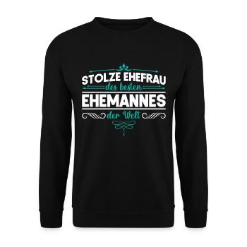 Stolze Ehefrau Ehemann Hochzeitstag Jahrestag - Unisex Pullover - Schwarz - Vorne - Alina (178cm) & Michal (187cm)