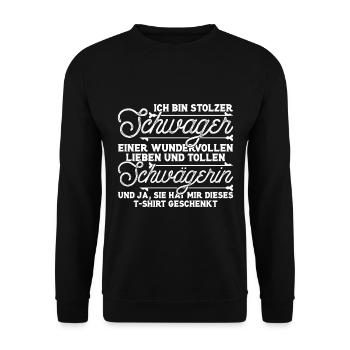Stolzer Schwager einer Schwägerin bestes Geschenk - Unisex Pullover - Schwarz - Vorne - Alina (178cm) & Michal (187cm)
