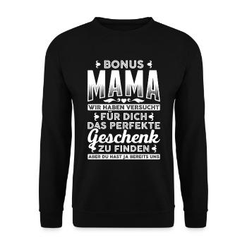 Bonus Mama Stiefmutter Stiefmama Muttertag - Unisex Pullover - Schwarz - Vorne - Alina (178cm) & Michal (187cm)